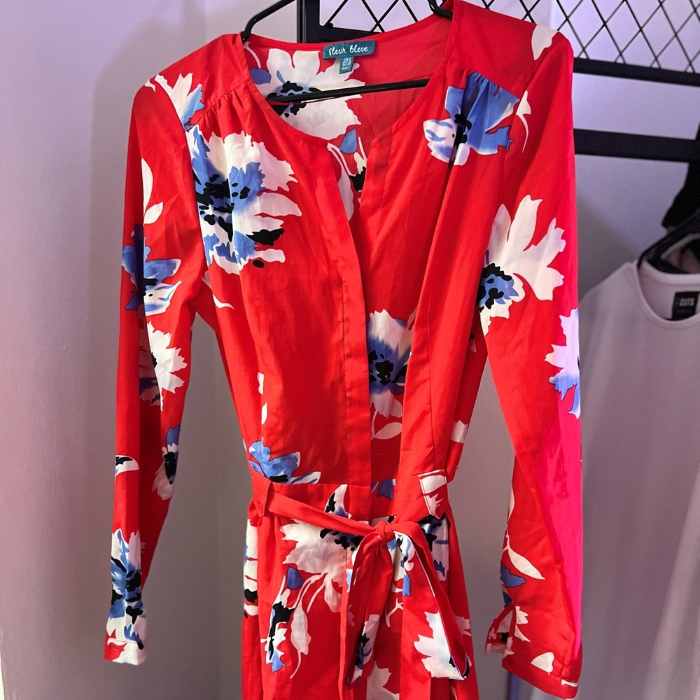 Lush Blue Red Floral Tie-Waist Jumpsuit by Lush Blue